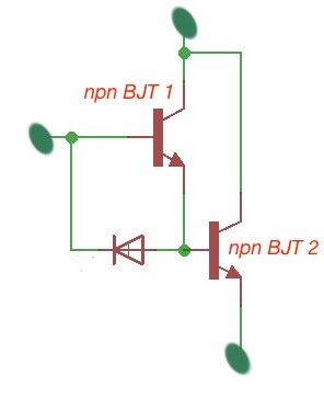 Figure 2. The Darlington scheme with two npn BJTs used to create a bigger signal gain.