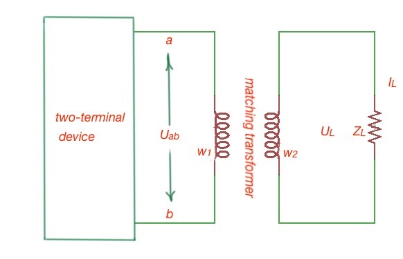 A two-terminal network with matching transformer.