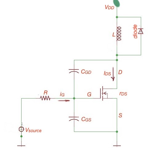 Figure 1. The equivalent circuit of turn-on process for a power MOSFET